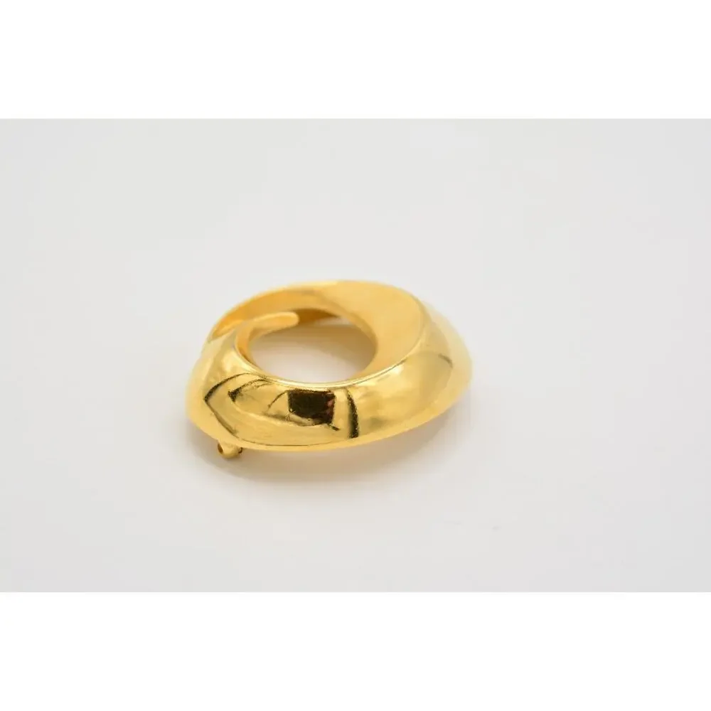 Givenchy Vintage Brooch Pin Round Brushed Gold Metallic Textured Signed BinAC